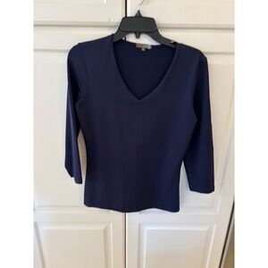 judy p Navy Blue 3/4 Sleeve V Neck Top Women's Size S Micro Nylon Spandex